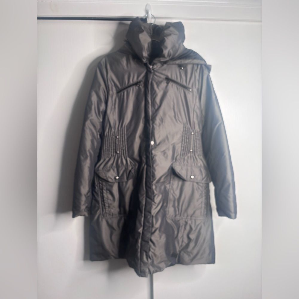 Y2K Dereon Long Puffer Jacket Hooded Quilted Winter Coat Gray Size XL